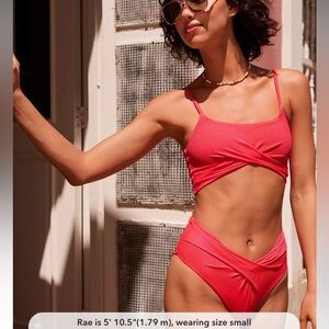 aerie Coral Pink Twist Front Bikini Set